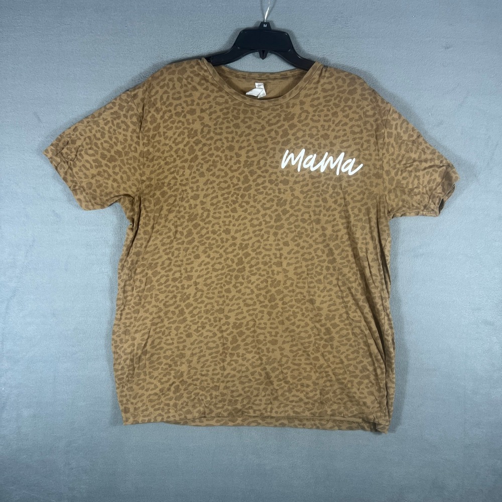 Live And Tell Womens T-Shirt XL Brown Leopard Mama Graphic Short Sleeve Tee